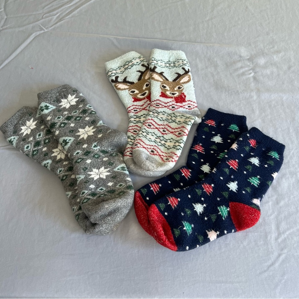 Festive Reindeer, Tree, and Snowflake Socks Trio